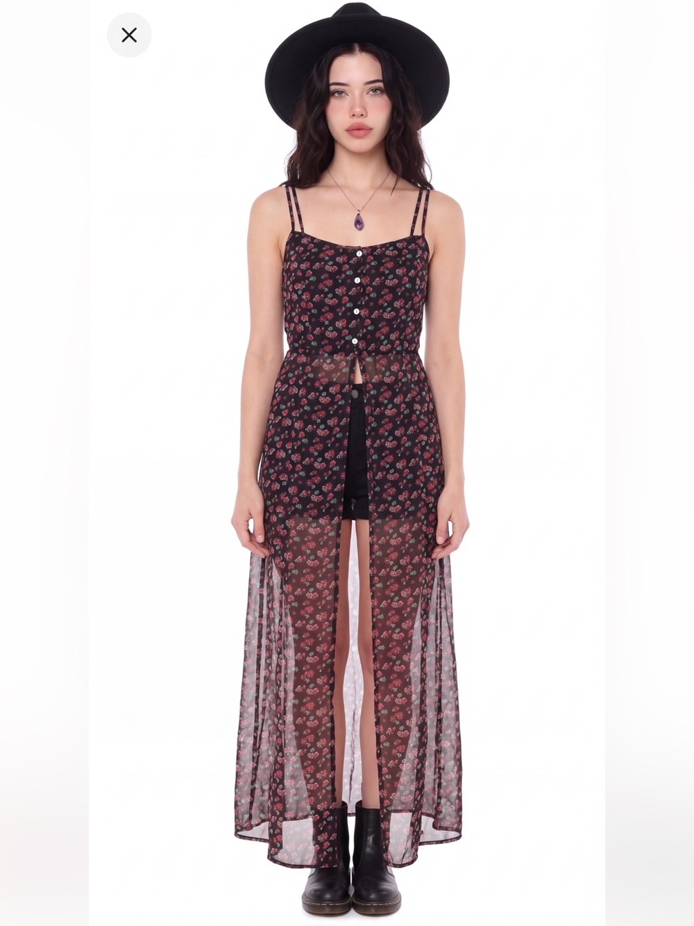 Volcom sheer chiffon floral rose top party dress vacation whimsigoth witch magic